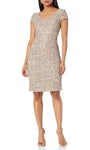 Short Sheath Applique Fitted Sequined Sheath Dress by Alex Evenings
