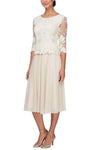 Sophisticated A-line Tea Length Embroidered Back Zipper Floral Print Natural Waistline Evening Dress/Mother-of-the-Bride Dress