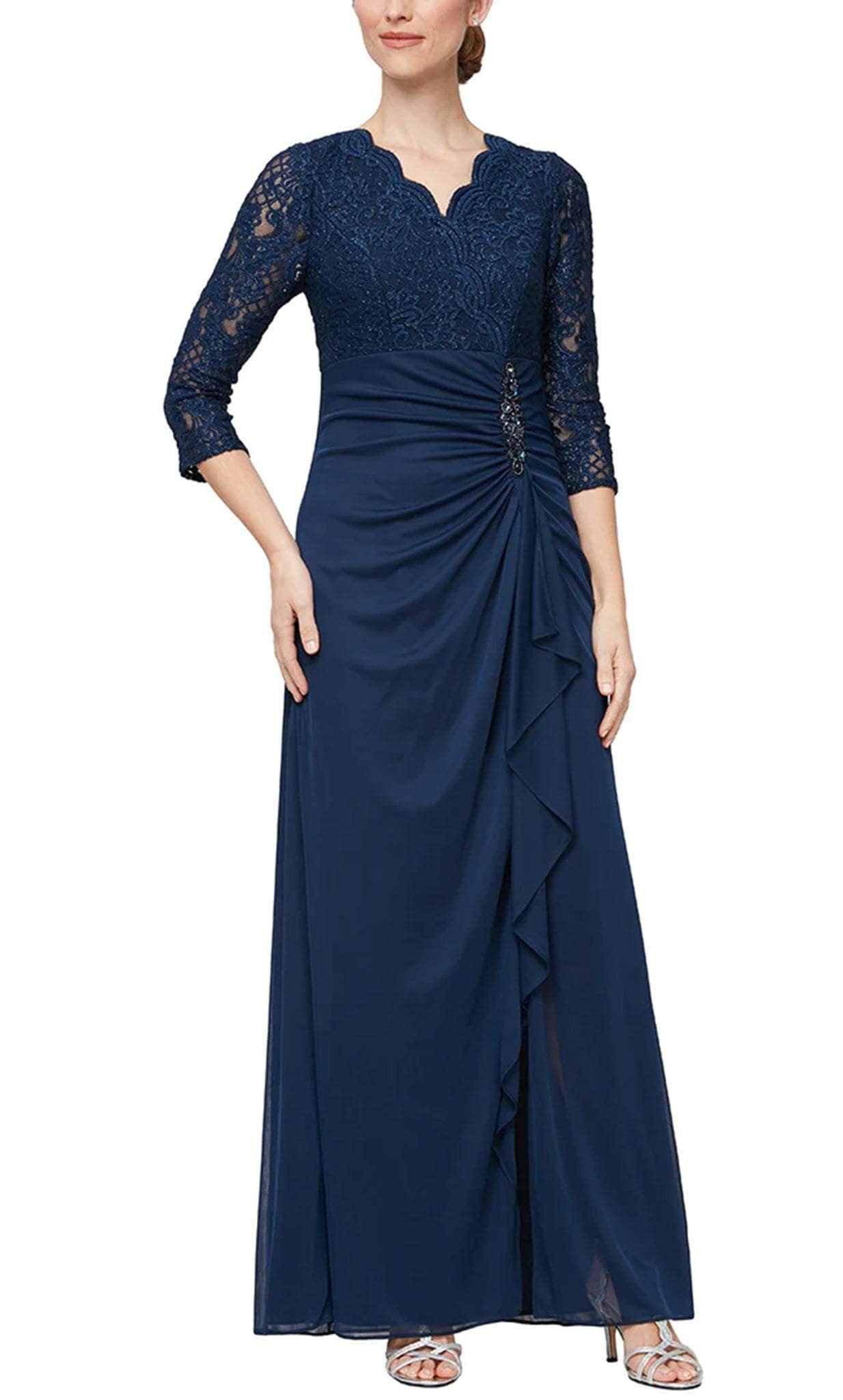 Alex Evenings 82122469 - Formal Lace-Made High Waist Evening Gown
