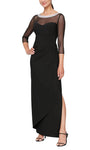 Sexy Jersey Sheath Beaded Trim 3/4 Sleeves Sheer Back Zipper Stretchy Illusion Slit Ruched Fitted Bateau Neck Sweetheart Floor Length Natural Waistline Sheath Dress