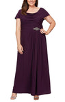 Plus Size A-line Floor Length Natural Waistline Pleated Flowy Jersey Cowl Neck Scoop Neck Evening Dress