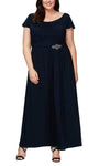 Plus Size A-line Natural Waistline Flowy Pleated Jersey Floor Length Cowl Neck Scoop Neck Evening Dress