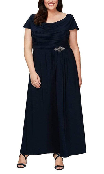 Plus Size A-line Jersey Cowl Neck Scoop Neck Floor Length Flowy Pleated Natural Waistline Evening Dress