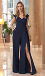 Sophisticated V-neck Back Zipper Natural Waistline Plunging Neck Sleeveless Jumpsuit