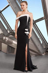 Strapless Off the Shoulder Fitted Hidden Back Zipper Draped Slit Asymmetric Floor Length Sheath Natural Waistline Sheath Dress/Evening Dress with a Brush/Sweep Train With Ruffles