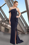 Strapless Floor Length Sheath Natural Waistline Off the Shoulder Asymmetric Slit Draped Hidden Back Zipper Fitted Sheath Dress/Evening Dress with a Brush/Sweep Train With Ruffles