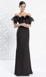 Sophisticated Floor Length Natural Waistline Sheath Gathered Fitted Back Zipper Off the Shoulder Sheath Dress With Ruffles