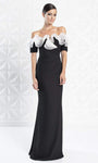 Sophisticated Floor Length Off the Shoulder Natural Waistline Gathered Fitted Back Zipper Sheath Sheath Dress With Ruffles