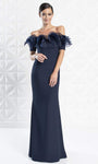 Sophisticated Floor Length Back Zipper Fitted Gathered Off the Shoulder Natural Waistline Sheath Sheath Dress With Ruffles