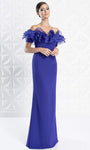 Sophisticated Floor Length Natural Waistline Off the Shoulder Sheath Gathered Fitted Back Zipper Sheath Dress With Ruffles