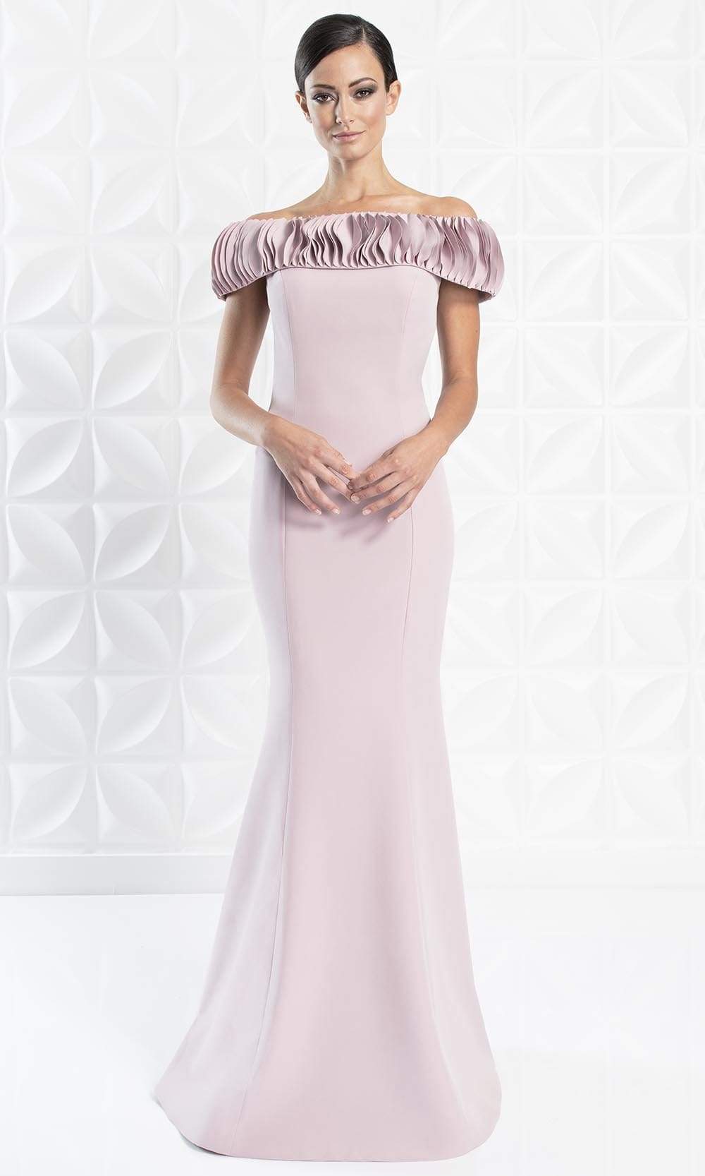 Alexander by Daymor - 1280 Ruffled Off-Shoulder Trumpet Dress
