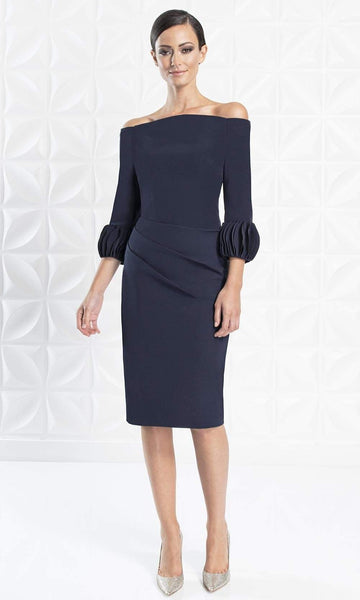 Sophisticated Sheath Natural Waistline Off the Shoulder Above the Knee Pleated Button Closure Fitted Sheath Dress