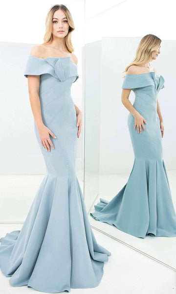 Sophisticated Off the Shoulder Natural Waistline Mermaid Straight Neck Applique Back Zipper Beaded Fitted Pleated Floor Length Dress with a Brush/Sweep Train