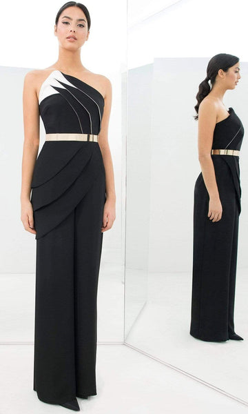 Sophisticated Strapless Asymmetric Belted Wrap Pleated Natural Waistline Crepe Jumpsuit