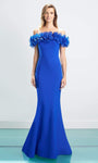 Floor Length Fitted Back Zipper Off the Shoulder Mermaid Natural Waistline Dress with a Brush/Sweep Train With Ruffles