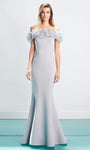 Floor Length Mermaid Natural Waistline Off the Shoulder Back Zipper Fitted Dress with a Brush/Sweep Train With Ruffles