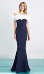 Floor Length Mermaid Natural Waistline Off the Shoulder Fitted Back Zipper Dress with a Brush/Sweep Train With Ruffles