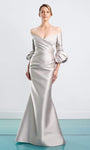 V-neck Asymmetric Pleated Button Closure Faux Wrap Off the Shoulder Mermaid Natural Waistline Dress