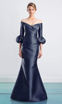 V-neck Asymmetric Button Closure Pleated Faux Wrap Off the Shoulder Natural Waistline Mermaid Dress