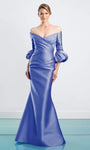 V-neck Pleated Asymmetric Button Closure Faux Wrap Off the Shoulder Natural Waistline Mermaid Dress