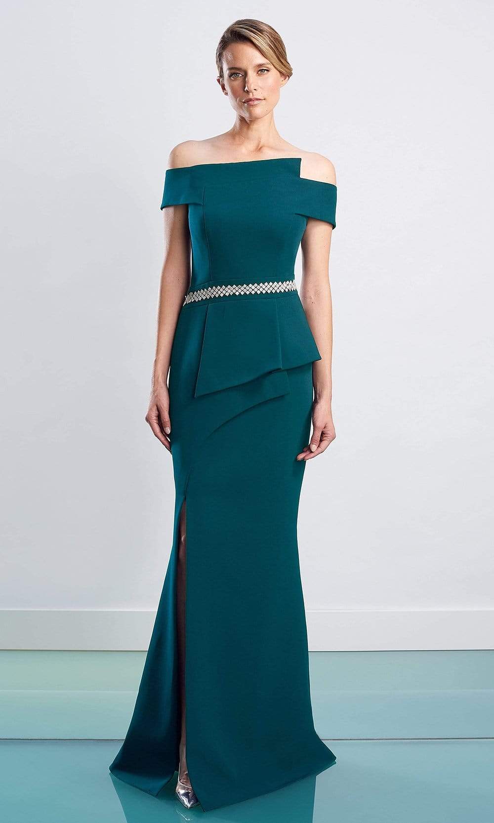 Alexander by Daymor - 1470 Off Shoulder Peplum Trumpet Gown
