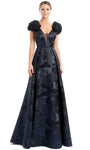 Tall Sexy A-line V-neck Fit-and-Flare Cap Sleeves Plunging Neck Natural Waistline Metallic Fitted Open-Back V Back Sheer Pleated Back Zipper Evening Dress with a Brush/Sweep Train With Ruffles