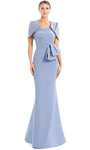 Strapless Straight Neck Natural Waistline Floor Length Short Sleeves Sleeves Mermaid Fitted Peplum Pleated Open-Back Button Closure Evening Dress