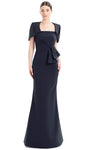 Strapless Straight Neck Open-Back Peplum Pleated Button Closure Fitted Floor Length Mermaid Natural Waistline Short Sleeves Sleeves Evening Dress