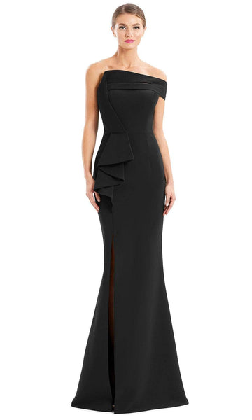 Sophisticated Jersey Straight Neck Natural Princess Seams Waistline Short Sleeves Sleeves Off the Shoulder One Shoulder Mermaid Draped Pleated Slit Stretchy Floor Length Dress With Ruffles