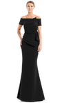 Beaded Trim Natural Waistline Short Sleeves Sleeves Off the Shoulder Pleated Peplum Asymmetric Glittering Open-Back Back Zipper Mermaid Floor Length Evening Dress