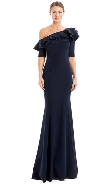 Sophisticated Fall Natural Waistline Mermaid Pleated Hidden Back Zipper Asymmetric Floor Length Short Sleeves Elbow Length Sleeves One Shoulder Dress with a Brush/Sweep Train With Ruffles