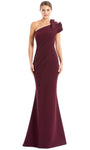 One Shoulder Mermaid Slit Open-Back Pleated Asymmetric Beaded Trim Natural Waistline Floor Length Evening Dress with a Brush/Sweep Train