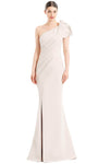 One Shoulder Beaded Trim Open-Back Pleated Slit Asymmetric Natural Waistline Mermaid Floor Length Evening Dress with a Brush/Sweep Train