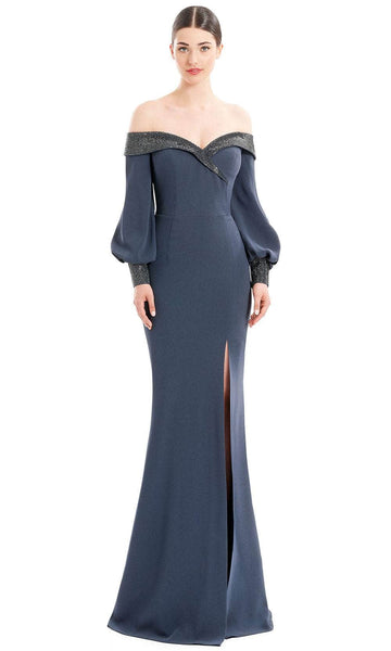 Sophisticated Slit Beaded Button Closure Mermaid Sweetheart Bell Long Sleeves Off the Shoulder Natural Waistline Evening Dress with a Brush/Sweep Train