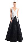 A-line V-neck Fall Lace Natural Waistline Floor Length Hidden Back Zipper Embroidered Fitted Sleeveless Evening Dress