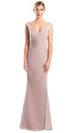 V-neck Natural Waistline Fitted Pleated Beaded Slit Draped Mermaid Floor Length Sleeveless Mother-of-the-Bride Dress with a Brush/Sweep Train