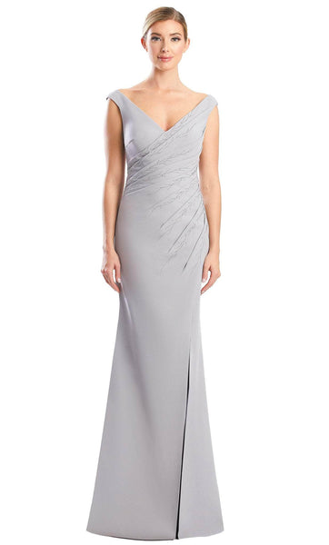V-neck Natural Waistline Sleeveless Floor Length Mermaid Pleated Beaded Slit Draped Fitted Mother-of-the-Bride Dress with a Brush/Sweep Train
