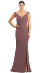 V-neck Floor Length Slit Draped Beaded Pleated Fitted Mermaid Natural Waistline Sleeveless Mother-of-the-Bride Dress with a Brush/Sweep Train
