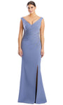 V-neck Mermaid Sleeveless Pleated Fitted Draped Slit Beaded Natural Waistline Floor Length Mother-of-the-Bride Dress with a Brush/Sweep Train