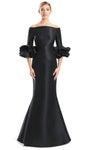 Floor Length Fit-and-Flare Mermaid Long Sleeves Off the Shoulder Fitted Open-Back Pleated Natural Waistline Evening Dress With Ruffles