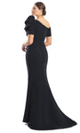 Short Sleeves Sleeves One Shoulder Fall Floor Length Natural Waistline Mermaid Fitted Button Closure Beaded Asymmetric Evening Dress with a Brush/Sweep Train