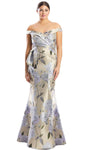 Tall V-neck Natural Waistline Sweetheart Metallic Floor Length Short Sleeves Sleeves Off the Shoulder Beaded Pleated Floral Print Mermaid Evening Dress