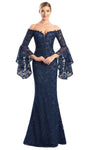 Sophisticated Plunging Neck Sweetheart Flutter Long Sleeves Off the Shoulder Beaded Back Zipper Fitted Lace Mermaid Natural Waistline Evening Dress with a Brush/Sweep Train
