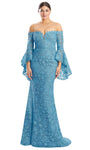 Sophisticated Natural Waistline Mermaid Lace Flutter Long Sleeves Off the Shoulder Back Zipper Fitted Beaded Plunging Neck Sweetheart Evening Dress with a Brush/Sweep Train