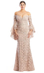 Sophisticated Beaded Fitted Back Zipper Mermaid Plunging Neck Sweetheart Flutter Long Sleeves Off the Shoulder Lace Natural Waistline Evening Dress with a Brush/Sweep Train