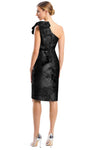 Tall Metallic General Print Natural Waistline Cocktail Above the Knee Sheath Asymmetric Beaded Slit Applique Pleated One Shoulder Sleeveless Sheath Dress With a Bow(s)