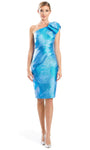 Tall Sheath Metallic Natural Waistline General Print Asymmetric Beaded Applique Slit Pleated One Shoulder Sleeveless Cocktail Above the Knee Sheath Dress With a Bow(s)