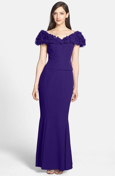 Sophisticated V-neck Natural Waistline Fitted Back Zipper Beaded Mermaid Short Sleeves Sleeves Off the Shoulder Evening Dress With Ruffles