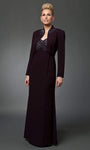 V-neck Long Sleeves Sleeveless Empire Waistline Sheath Floor Length Beaded Fitted Sheath Dress