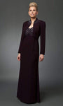 V-neck Sheath Empire Waistline Floor Length Long Sleeves Sleeveless Beaded Fitted Sheath Dress